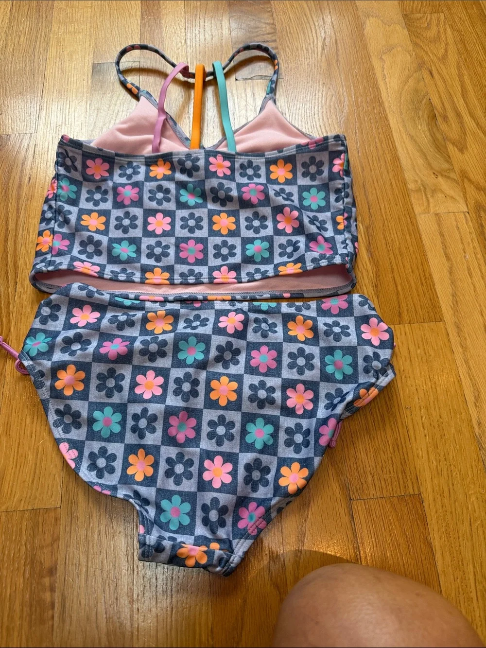 art class Multi-Color Floral Check Kids Bikini Set - Pink, Orange, Teal, Purple
